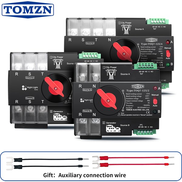 TOMZN Din Rail 2P 3P 4P ATS double puissance commutateur de transfert automatique sélecteur électrique puissance ininterrompue 230V 63A 100A 125A Mini