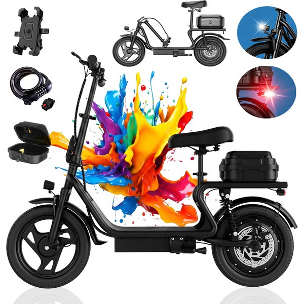 HEADEER H1L Elektroroller für Erwachsene, 14-Zoll-Räder, 500W bürstenloser Motor, 48V 10,4Ah Batterie, faltbarer E-Scooter mit Sitz und ausziehbarem hinterem Korb, 21-27 Meilen Reichweite, 120 kg