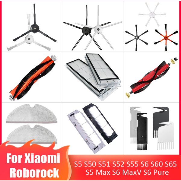 Couverture de brosse latérale/principale, tissu de serpillère, filtre HEPA, pièces de rechange pour XiaoMi Roborock S50 S51 S55 S6 S60 S61 S65 S5 Max S6 MaxV S6 Pure