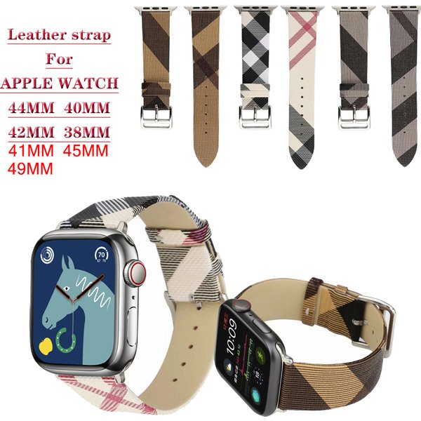 Genuine Leather Strap for Apple Watch band 44mm 40mm 49mm 45mm 41mm Italy Plaid Bracelet apple watch Series 3 4 5 6 7 8 SE Ultra