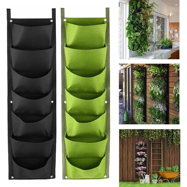Vertikaler Pflanzbeutel mit 7 Fächern, Filzstoff, Wandbehang, für den Außenbereich, Garten, Pflanzgefäß, Blumen- und Gemüseanbau-Behälter