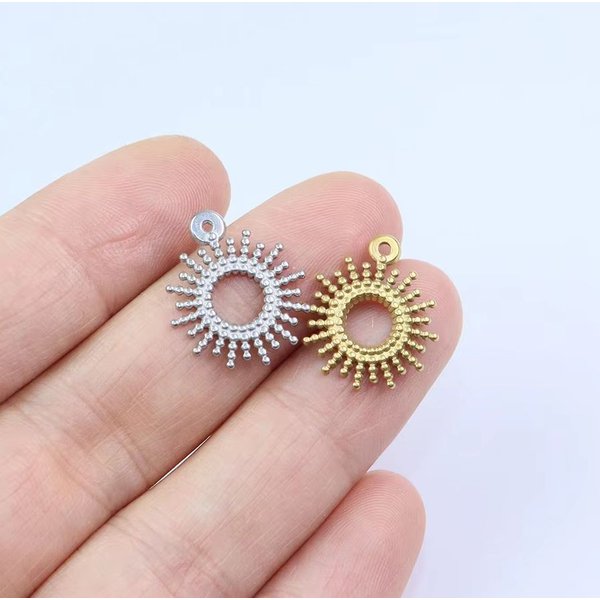 Breloques de soleil rondes en acier inoxydable, pendentif bricolage, collier, boucles d'oreilles, bracelets, inaltérable, sans tour, 5 pièces, 15mm, vente en gros