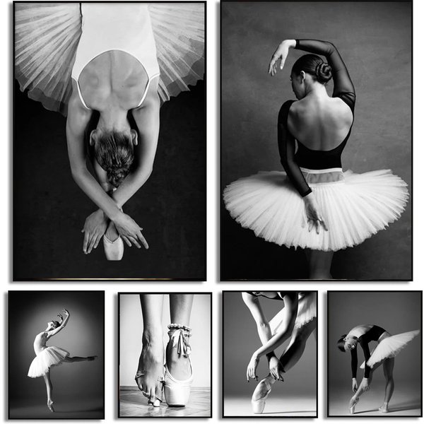 Schwarz-weißes Ballett-Mädchen, Ballerina-Poster und Drucke, Tänzerin, Leinwandgemälde, Wandkunst, Bild, Heimdekoration für Wohnzimmer