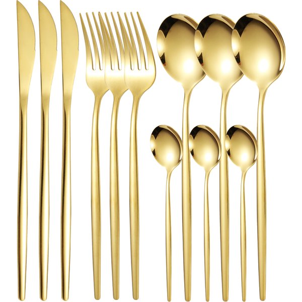 12pc Thin Stainless Steel Cutlery Set Portugal Steak Knife and Fork Dessert Spoon Coffee Spoon