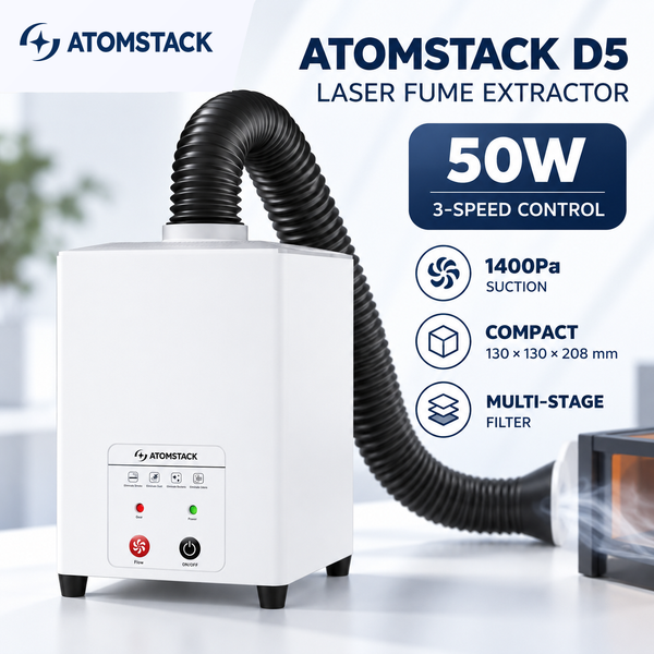 AtomStack D5 Laser-Rauchabsauger 50W Rauchabsorber für Lasergravur, -schneiden und -löten mit 3-Stufen-HEPA-Filter, 3-Gang tragbarer Desktop-Luftreiniger