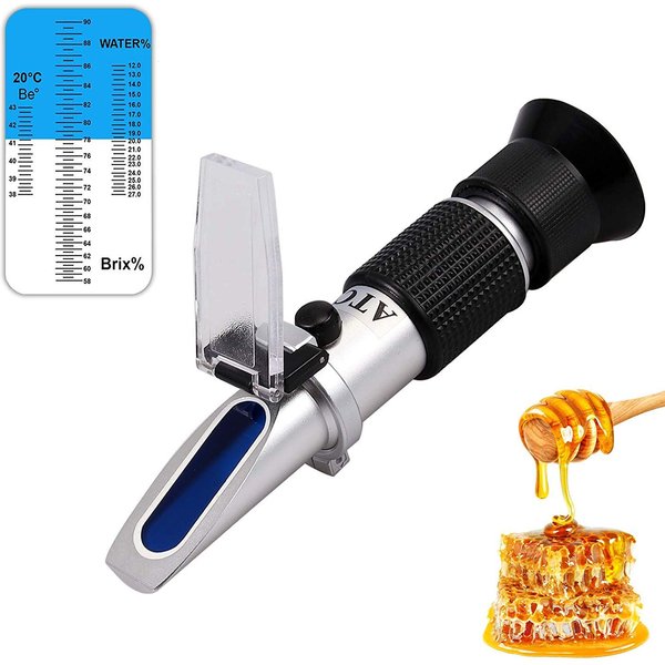 3-in-1 Uses, 58-90% Brix Scale Range Honey Moisture Tester Honey Refractometer for Honey Moisture, Brix and Baume, with ATC