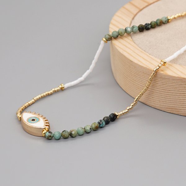Go2Boho Simple Beaded Necklace for Women Turkish Evil Eye Necklaces Natural Stone Miyuki Seed Beads Choker Fashion Jewellery