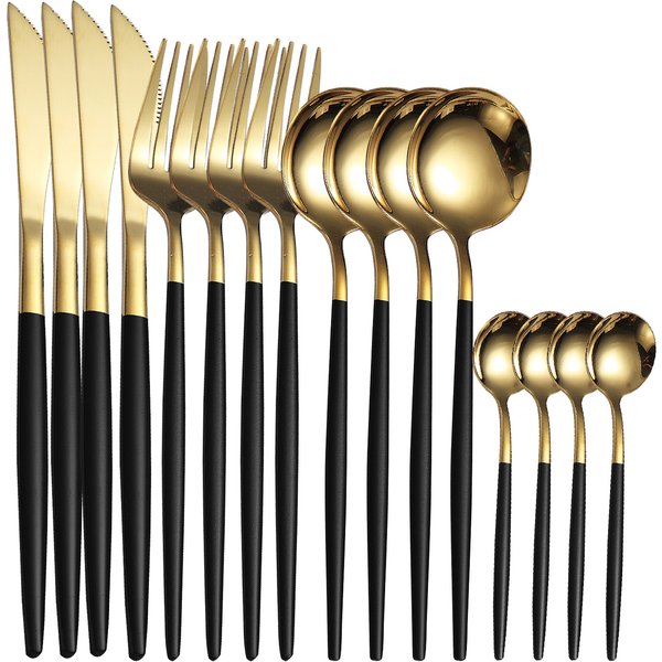 16PCS cutlery set stainless steel tableware knife and fork spoon teaspoon tableware package quality gold cutlery sets