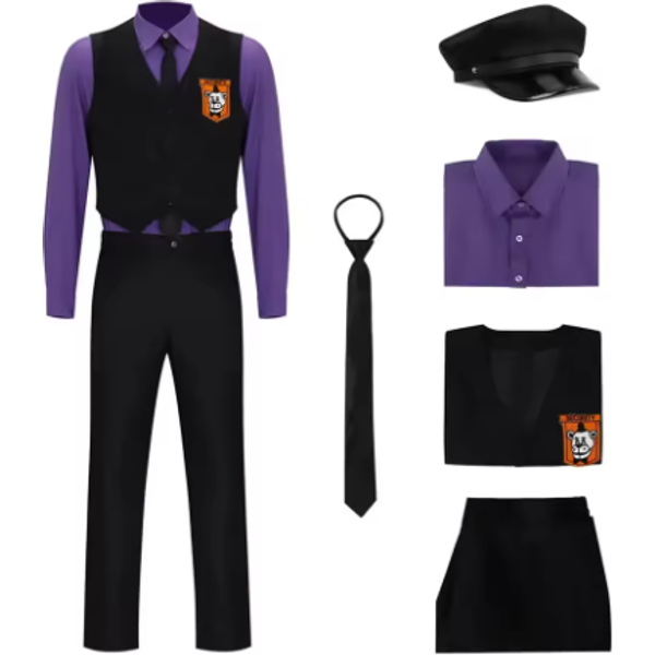 Purple Guy William Afton Cosplay Costume Movie Hat Shirt Vest Pants Outfit Roleplay Halloween Party Uniforms