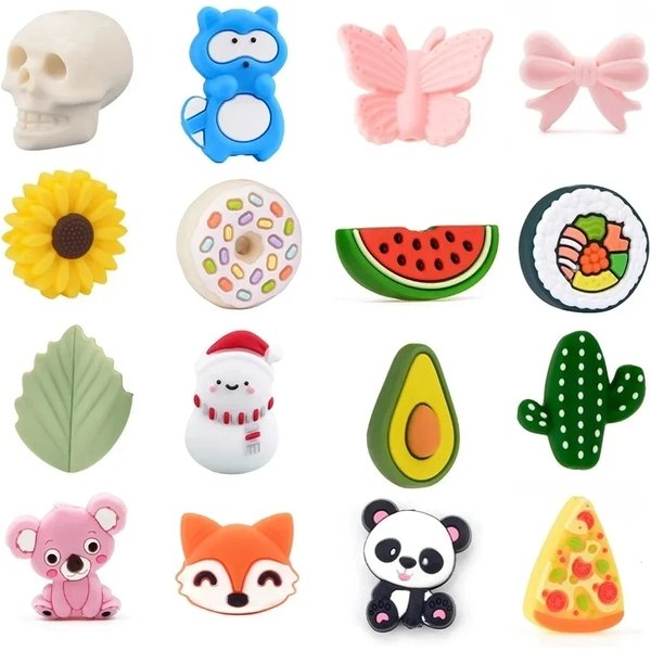 LOFCA 10 pièces de perles de Silicone de feuilles mignonnes, perles focales de dessin animé de qualité alimentaire pour la fabrication de bracelets, colliers, porte-clés, support au choix