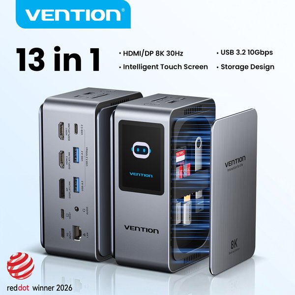 Station d'accueil Vention 13 en 1 USB C 8K@30Hz MST, écran intelligent, adaptateur USB 3.2 10 Gbps, hub pour Windows, MacBook Pro, HP, Dell Laptop