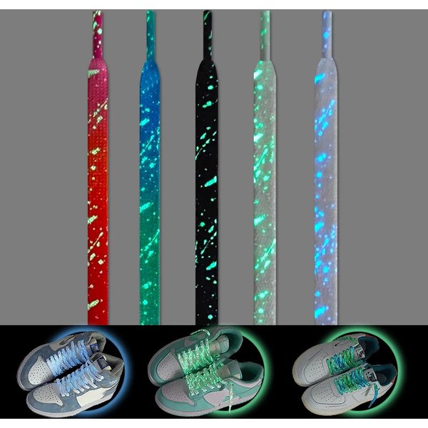 1 Pair Luminous Shoe Laces Glowing Fluorescent Shoelaces For Sneakers Flat Lace Shoes Boot Shoelace Splash Ink Shoestrings