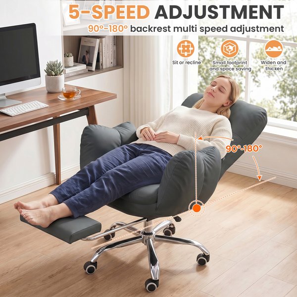 Chaise de bureau avec repose-pieds et soutien lombaire, chaise de jeu, dossier réglable en 5 positions, rotation à 360°. ° Chaise de bureau pour ordinateur à domicile, avec roulettes silencieuses en