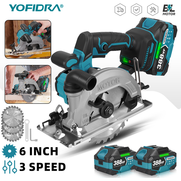 YOFIDRA 6 Zoll Bürstenlose Elektrische Kreissäge 3 Gänge 150MM Handgeführtes Holz- und PVC-Rohrschneidewerkzeug für Makita Akku