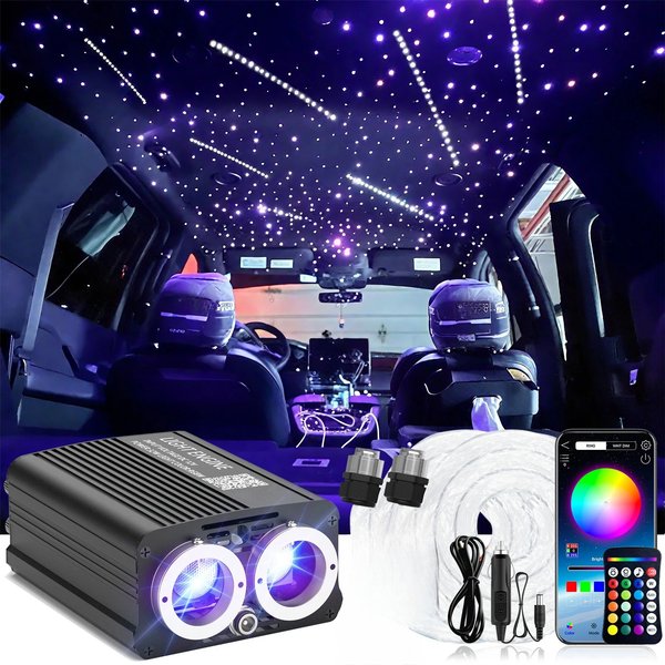 Kit DIY lumière plafond étoilé fibre optique 32W scintillement & météores pour voiture et maison, commande Bluetooth App, pilote LED RGBW activé par le son