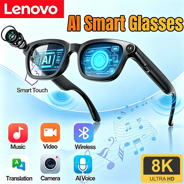 Lenovo Smart-Kamera-Brille 8K HD Freisprechfunktion Kabellose Bluetooth-KI-Brille Anruf-Übersetzer Sprachassistent Intelligente Sonnenbrille