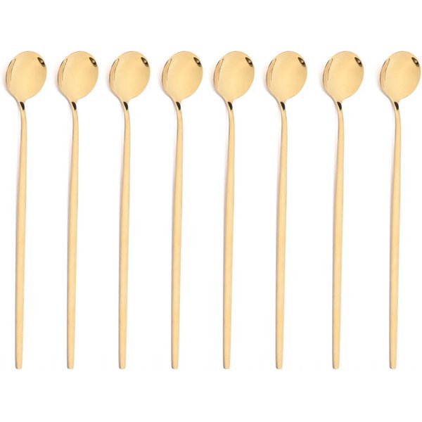 Cuillère à glace à Long manche, 8 pièces, cuillère à mélanger café thé acier inoxydable noir or ensemble de couverts vaisselle cuisine dîner ensemble de couverts