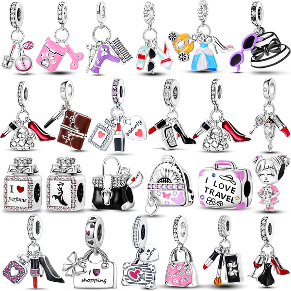 Breloques de préférence plaquées argent pour femmes, perles de parfum, talons hauts, pendentif rouge à lèvres, adapté au Bracelet Original, bijoux à faire soi-même