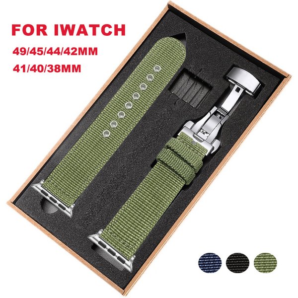 Bracelet en toile et Nylon pour Apple Watch, 45mm 44mm 41mm 40mm 38/42/49mm, en tissu pour Iwatch 6 5 4 7 8 SE, boucle papillon