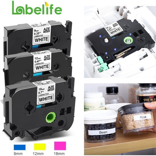 Tze-231 241 221 251 Label Tape 12mm 9-24mm Black on White Compatible for Brother Ptouch Label Printer H110 PTD210 P710BT E110VP