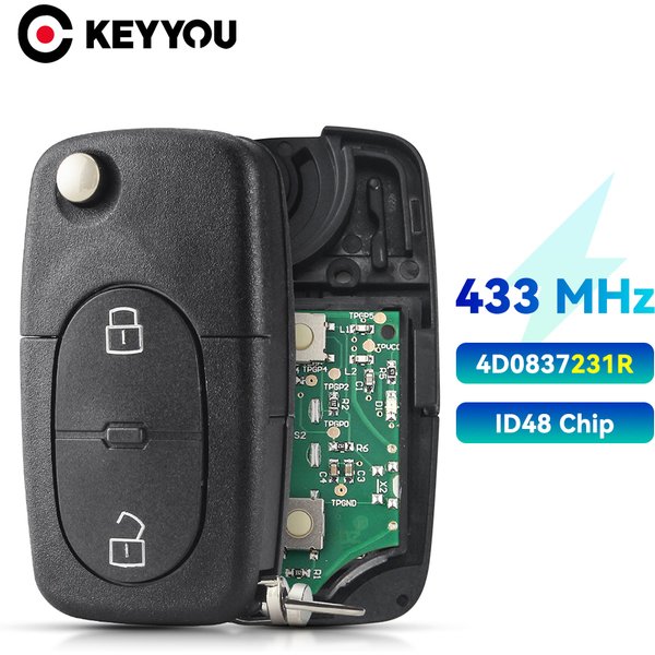 KEYYOU 1PCS 4D0837231R Remote Car Key 433Mhz ID48 Chip For Audi A3 A4 A6 A8 TT 2 Button Folding Car Key Contol 4D0.837.231