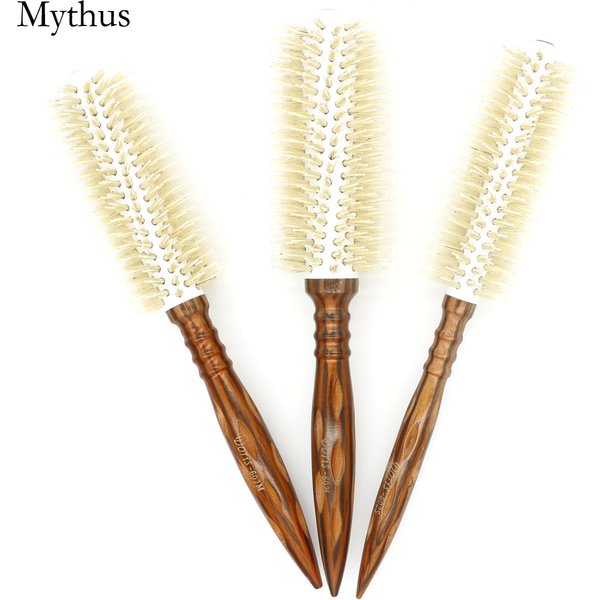 Mythus 3-Größe Salon-Haar-Locken-Bürste, antistatisches Holzhaar, runde Bürste für Friseursalon, Friseur-Bürsten aus Nylon und Bambusfaser