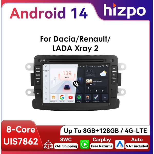 7" Hizpo 2Din Android Autoradio für Dacia Duster Logan Sandero Renault Captur Xray Symbol Dokker Auto Carplay GPS RDS DSP 4G BT
