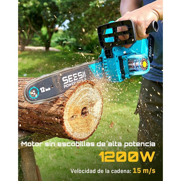 SEESII 1200W 12'' Bürstenlose Elektrische Kettensäge Kabellose Kettensäge Garten-Baumschnitt-Holzbearbeitungswerkzeug für Makita 18V Akku