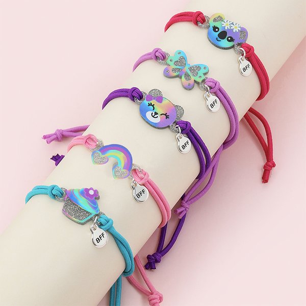 5 Teile/satz Cartoon Bär Schmetterling Regenbogen Charme Einstellbare Schnur Seil Armband für Mädchen Haarband Verwenden Freundschaft Geschenk