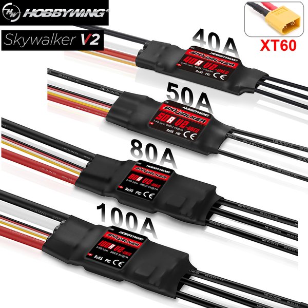Hobbywing Skywalker ESC sans balais 40A 50A 80A 100A V2 UBEC XT60 contrôleur de vitesse RC pour Drone RC avion hélicoptère quadrirotor