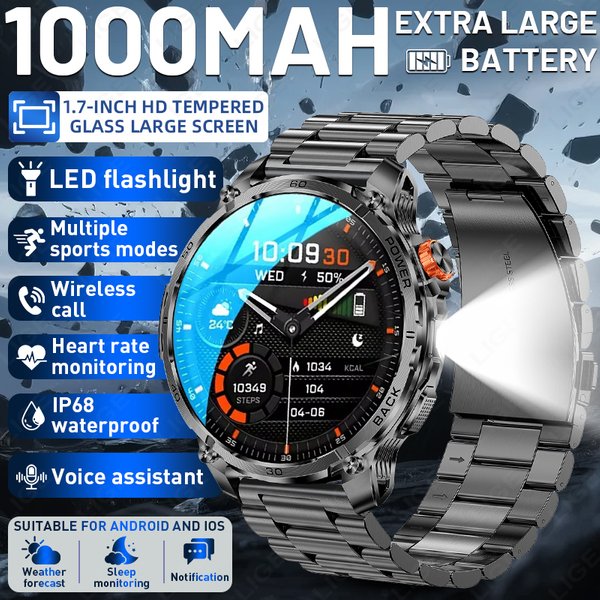 LIGE 2026 Neue Militär-Smartwatch mit 1000mAh Akku für Herren, 5ATM Wasserdicht, GPS, Bluetooth-Anrufe, AMOLED-Display, Sport-Smartwatch für Männer
