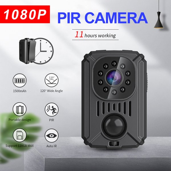 MD31 Tragbare Körperkamera 1080P HD PIR-Bewegungsaktivierter Aufnahme-Modus Infrarot-Nachtsicht 120 ° Weitwinkel-Videorekorder Max 128GB