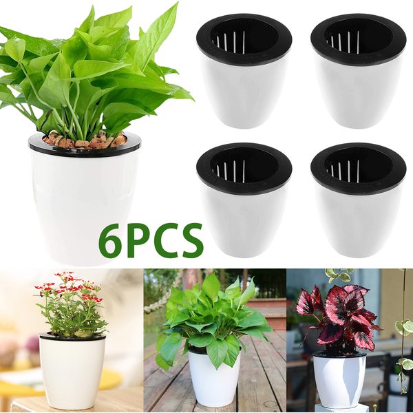 6Pcs Self Watering Pots With Cotton Rope for Indoor Plants 4.7 Inch Self Watering Flower Pot Decorative Garden PP Planter