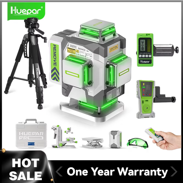 Huepar Professional Laser Level 4D 16 Linien ±2 mm Hochpräziser grüner Kreuzlinienlaser und 8000 mAh Li-Ionen-Akku für den Bau