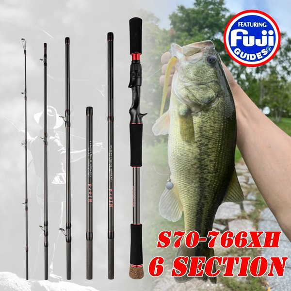 Canne à pêche 6 sections coulée filature Portable voyage canne à pêche 30T en Fiber de carbone pour grand jeu canne ultralégère poids