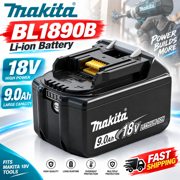 BL1890B, batterie de remplacement 18 V, 9,0 Ah, à ions lithium, pour les outils électriques sans fil Makita 18 V, avec indicateur de niveau de charge à LED.
