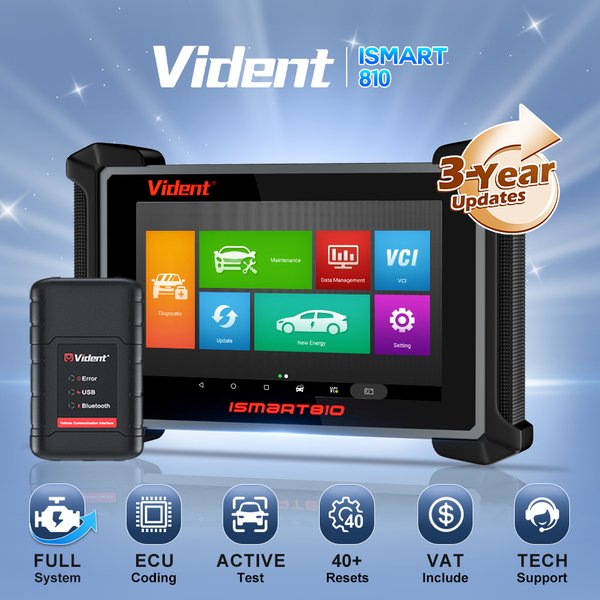 VIDENT iSmart810 Allsystem-Diagnosegerät für Autos, Schlüsselprogrammierung, bidirektionale Steuerung, Scan-Tools, ECU-Codierung, OBD2-Scanner, 40+ Resets, Topologie-Karte, CAN FD & DOIP Protokoll,