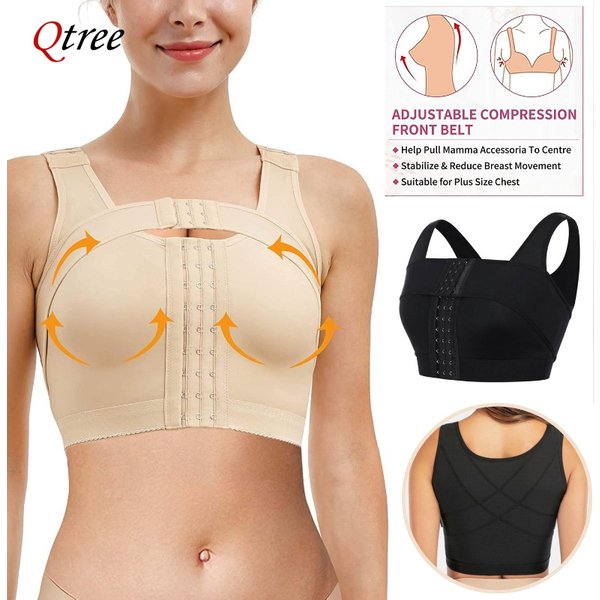 Qtree Push-Up-BH für Damen nach der Operation, Vorderverschluss, Haltungskorrektur, Body Shaper, Kompressions-Shapewear mit Bruststützband