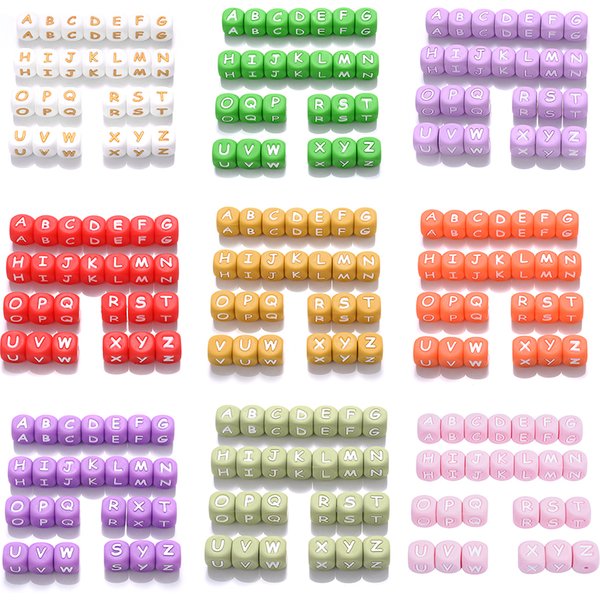 12mm 26 pièces perles de lettre en Silicone 15 couleurs Alphabet coloré perle à mâcher en Silicone pour attache-sucette chaîne pas choisir lettre