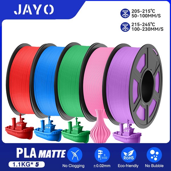 JAYO PLAmatte 3D-Drucker-Filamente, 5 Rollen, gemischte Farben, 1,75 mm, blasenfrei, FDM 3D-Drucker-Materialien, DIY-Geschenk, 1,1 kg/1 Rolle