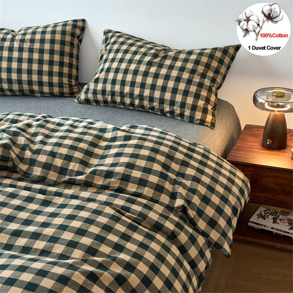 Housse de couette 100% coton, motif écossais teint en fil, coton lavé, douce et respirante, pour toutes les saisons