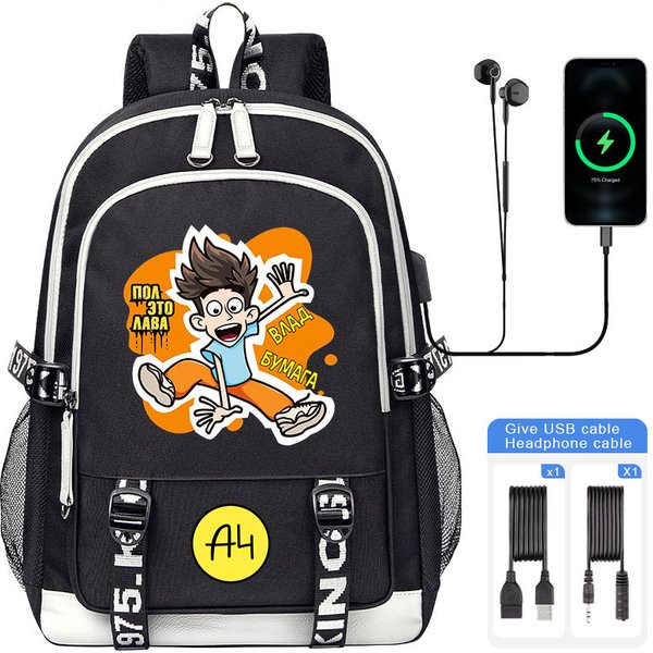 Cartoon Merch A4 Children Backpack NEW USB A4 Vlad Boy Girl School bag Large Capacity Teenage Children Students Schoolbag