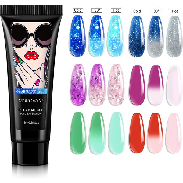 15ml Poly Nagel Gel Temperatur Farbwechsel Glitter UV Nagel Verlängerung Gel für Profis Nail Art Erweiterung Schnelle Gebäude