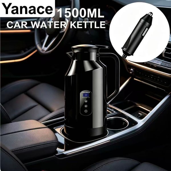 Yanace 1500ml Auto-Wasserkocher 12V/24V Digitale Temperaturregelung Tragbarer Fahrzeug-Heizkessel für Reisen und Autofahrten