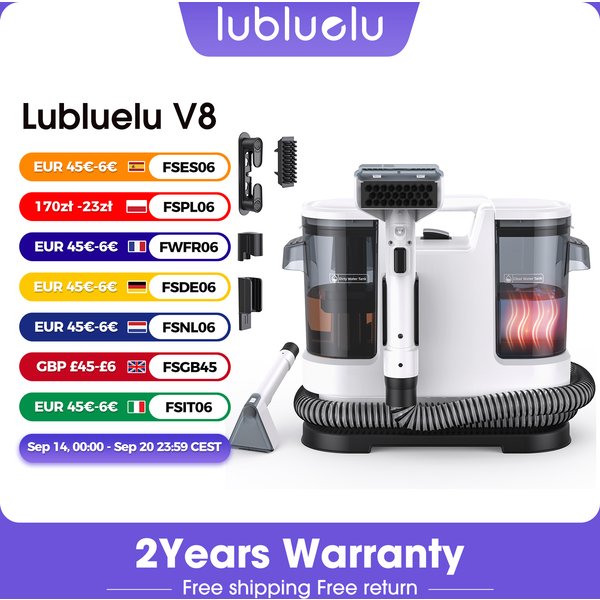 Lubluelu V8 800W Teppichreinigungsgerät mit Sofortheizfunktion, 15Kpa starke Saugkraft, Heißwasser-Upgrade, tragbare Teppichreinigungsmaschine für Tierflecken mit Reinigungswerkzeugen und