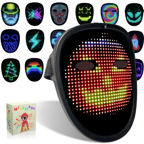 Kids LED Mask with Gesture Sensing, Children Light up Mask for Halloween Christmas Costume Cosplay Birthday Parties Party