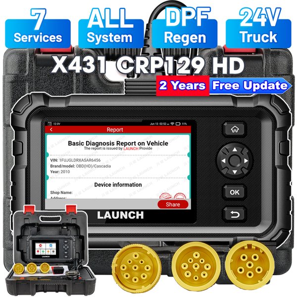 Launch CRP129 HD Schwerlast-LKW-Scanner mit DPF-Regeneration & 7+ Reset-Funktionen, Diagnosegerät für alle Systeme von Diesel-Fahrzeugen, für Cummins, Detroit, Paccar, mit Fernunterstützung und 2