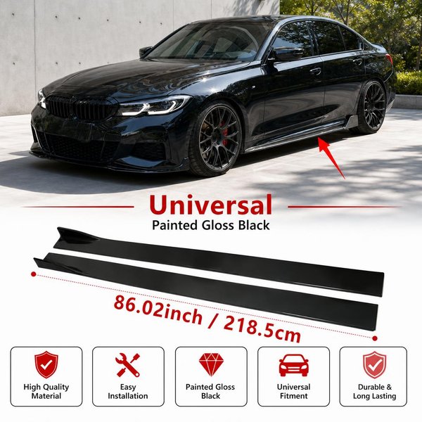 Universelle 2x4-teilige Seitenschweller-Splitter-Winglets 2,18m für die meisten Limousinen, SUVs und Hatchbacks, ABS Hochglanz Schwarz Karosserie-Kit Zubehör