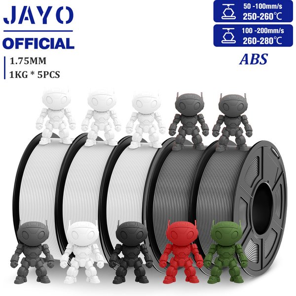 JAYO ABS 3D-Drucker-Filament 1 kg 1,75 mm ABS-3D-Filament für 3D-Stift, gute Wirkung, ABS-3D-Druckmaterialien, 5 Rollen/Set