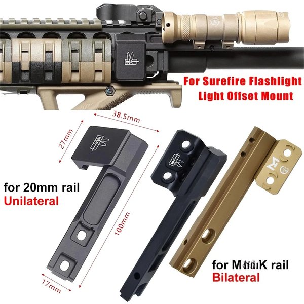 Uchwyt Offsetowy do Latarki Surefire, Montaż na Szynę Picatinny 20mm, do Surefire M300B M600B M300C M600C, Oryginalne Logo MK